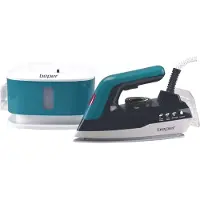 Beper Fer à repasser P204CAL200, 2250 W, Surface de repassage en céramique, Thermostat, Filtre, Cycle continu, Blanc/bleu-vert