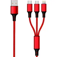 2GO 797150 3in1 USB Ladekabel Micro-USB,Apple,TypeC Nylon 1,5m rot