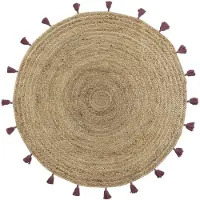 Douceur d'intérieur Douceur d'intérieur, Tapis Rond (Diamètre 120 cm) Shira Bordeaux, Jute Finition Pompons