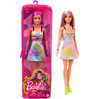 Barbie Poupée Fashionistas en robe de loisirs, mèches violettes, pour enfants de 3 à 8 ans