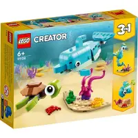 LEGO 31127 Creator, Dauphin et Tortue, Animaux Marins Jouets pour Enfants de 6 Ans et Plus, Set de Construction de Figurines 3 en 1