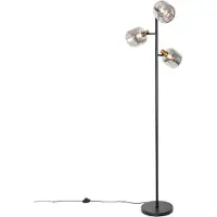 QAZQA Lampadaire intelligent noir avec verre doré et fumé 3 lumières avec 3 Wifi P45 - Zuzanna