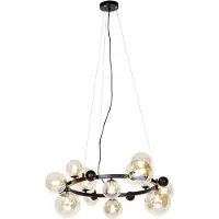 QAZQA Suspension intelligente noire avec verre ambré 12 lumières avec Zigbee G9 - David