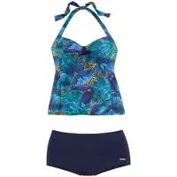 LASCANA Tankini marine / bleu cyan / cognac / noir