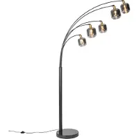 QAZQA Lampadaire noir avec or et verre fumé 5 lumières - Zuzanna