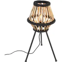 QAZQA Lampe de table trépied rustique en bambou avec noir - Evalin