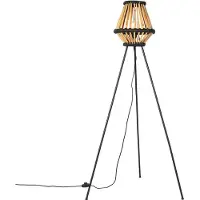 QAZQA Lampadaire trépied oriental en bambou avec noir - Evalin