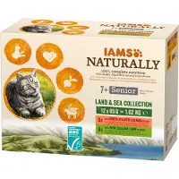 IAMS Naturally Senior Land & Sea Collection pâtée à la viande & au poisson pour chat (12x85g)
