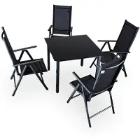 Casaria Table et chaises de jardin Bern noir en alu 5pcs