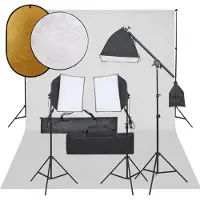 vidaXL Kit de studio photo avec éclairage toile de fond et réflecteur