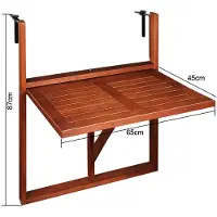 Casaria Table de balcon suspendue 64x45x87cm en bois pliable