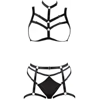 Cottelli collection - ensemble harnais décoratif pour le corps, lingerie trio (noir, S-L)