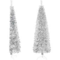 vidaXL Demi sapin de Noël artificiel mince avec support Argenté 180 cm
