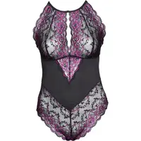 Cottelli - body grande taille femme - dentelle florale - noir violet - 3XL