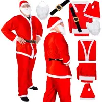 Springos Costume de Père Noël - - 5 pièces - Doux - Rouge - Mixte