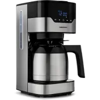 Medion Machine à café avec thermos et minuterie (machine à café filtre, 8 tasses, 1,2 litre, 900 watts, 3 niveaux, fonction maintien au chaud, minuterie, anti-goutte, écran, MD18458) acier inoxydable