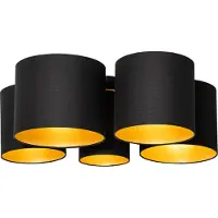 QAZQA Plafonnier noir avec intérieur doré 5 lumières - Multidrum