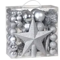 Deuba Lot de 77 boules et décorations de Noël argent pour sapin