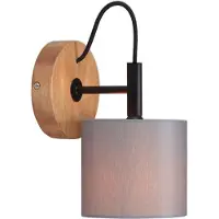 Briloner Spot mural BRILON LEUCHTEN RHON, 25 W, IP20, gris, métal-bois-tissu, excl. 1x E14, Ø 12,5 cm