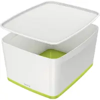 Esselte Boîte de rangement Leitz MyBox Dimensions : 31,8 x 19,8 x 38,5 cm (l x h x p) Matière : plastique ABS Couleur : blanc/vert métallisé