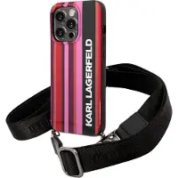 Karl Lagerfeld Coque iPhone 14 Pro Max rose à rayures colorées