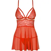 Obsessive 838-BAB-3 - Nuisette en dentelle épicée avec string (rouge) - XXL