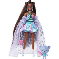 Barbie Poupée Extra Fancy en robe violette avec motif teddy