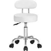 Casaria Tabouret roulant blanc avec dossier