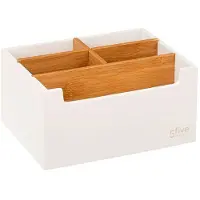 5 Five Organiseur de salle de bain Rangement maquillage 5 compartiments Natureo Blanc et Bambou