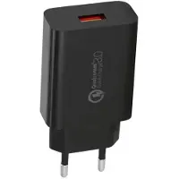 Sign Chargeur mural USB-A QC 3.0, 18W, 3A - Noir (18 W), Chargeur USB, Noir