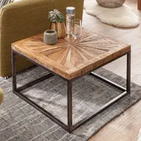 Wohnling Table basse manguier massif 55x40x55 cm Table avec structure métallique | Table basse carrée au design industriel Table basse massive moderne