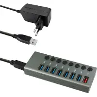MaxTrack Hub 8 ports USB 3.0 (USB-A, 8 ports), Station d’accueil + hub USB, Gris, Argent