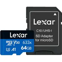 Lexar 64GB High-Performance 633x microSDHC UHS-I, jusqu'à 100MB/s en lecture 20MB/s en écriture | Carte mémoire | LMS0633064G-BNNNG | 64 GB | microSDXC | UHS-I class flash memory
