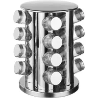 SmartaSaker Étagère à épices en acier inoxydable rotative avec 16 pots, finition argentée, acier inoxydable et verre, D 21 x H 28,5 cm