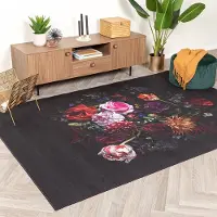 FRAAI Tapis à fleurs | Florine Noir/Rose | 140x200cm | Noir | Rectangulaire | Tapis