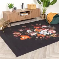 FRAAI Tapis à fleurs | Florine Noir/Orange | 80x150cm | Noir | Rectangulaire | Tapis