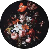 FRAAI Tapis rond à fleur | Florine Noir/Orange | Ø 160cm | Noir | Rond | Tapis