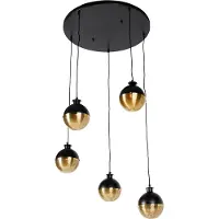 QAZQA Suspension industrielle noire avec laiton 5 lumières - Haicha