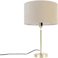 QAZQA Lampe de table dorée réglable avec abat-jour marron clair 35 cm - Parte