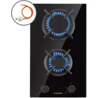 Klarstein Alchemist Goldflame Domino table de cuisson gaz 2 brûleurs en laiton vitrocéramique