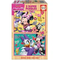 Educa Borras - Puzzle drewniane Disney Minnie i Szczęśliwe Pomocnice 2x16 elementów