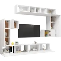 DKD Home Decor 8 pcs. Ensemble de meuble TV Blanc Matériau dérivé du bois