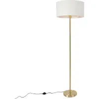 QAZQA Lampadaire en laiton avec abat-jour blanc 50 cm - Simplo