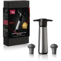 VacuVin Pompe à vin - avec 2 bouchons - Economiseur de vin Acier inoxydable - Boîte - Argent