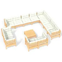 vidaXL ensemble salon de jardin 13 pièces avec coussins Crème pin massif