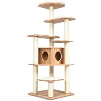 Costway Arbre à chat 175cm 6 niveaux en bois, maison de jeu avec grotte et 5 tapis