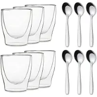 Feelino Verre à double paroi - by Klarstein duos - set de 6 - avec cuillère - 80 ml