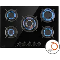 Klarstein Tables de Cuisson à Gaz, Plaque de Cuisson Gaz à 5 Brûleurs, Table de Cuisson Electrique à 5 Feux de 10400W, Cuisiniere Gaz, Gaziniere Gaz avec Brûleurs en Acier Inoxydable, Cuisinières GPL