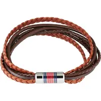 Tommy Hilfiger Luxe pour hommes Bracelet en cuir marron multi-couches 2790425, (Cuir)
