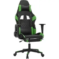 vidaXL Chaise de jeu avec massage & repose-pieds Noir & vert Similicuir